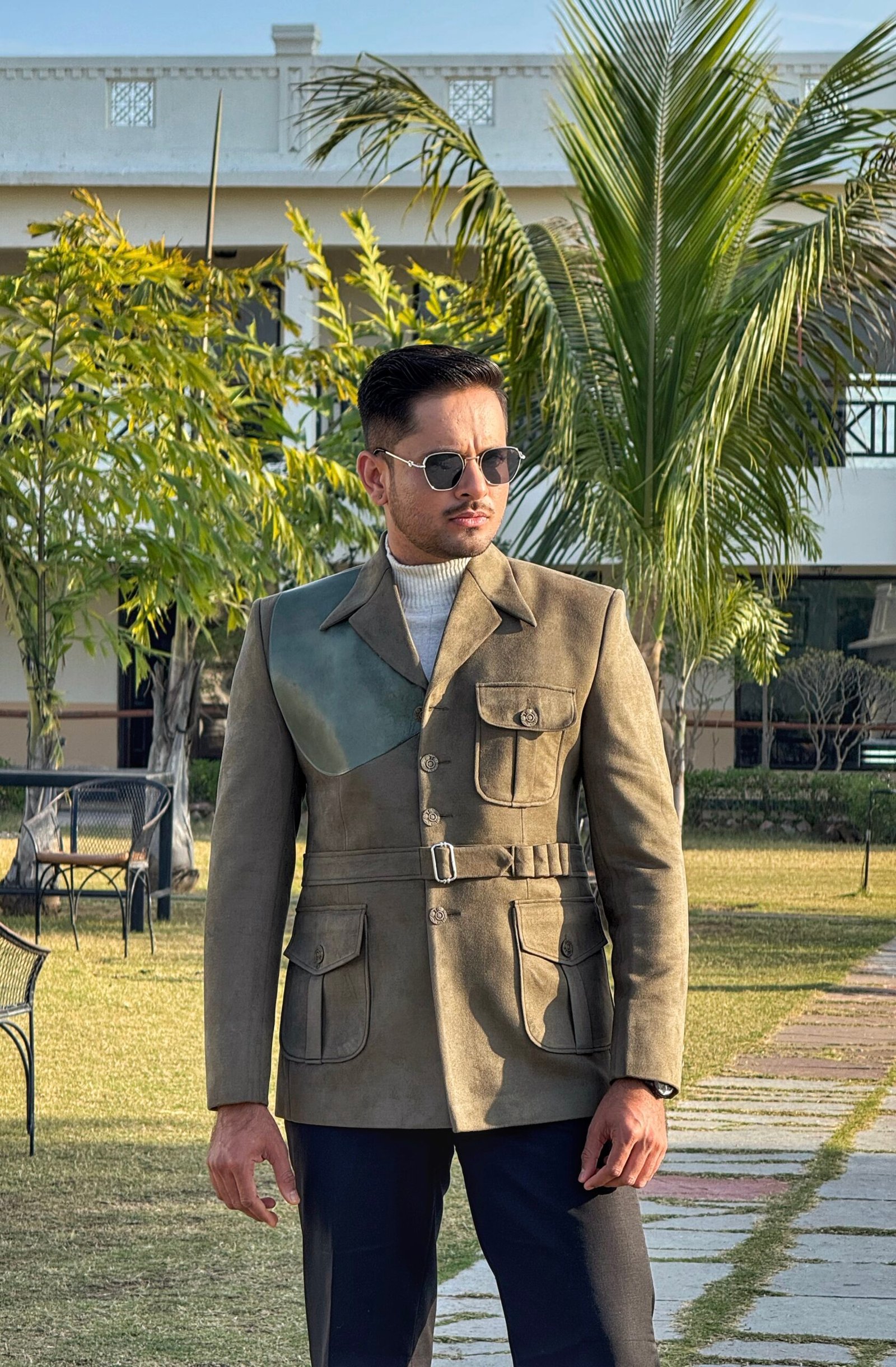 Leather Shoulder Patch suede jacket